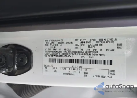 2022 Ford F-150 Xlt z USA, uszkodzony, nr VIN 1FTFW1E83NKD84042